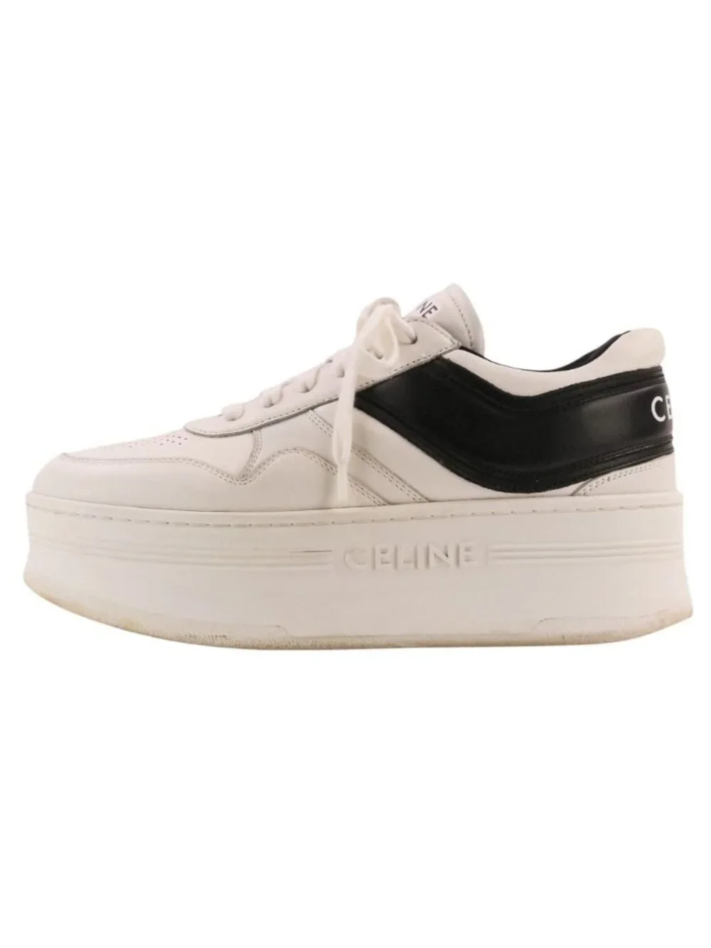 Celine Block Leather Sneakers Platform Thick Sole White Black